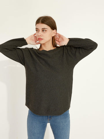 Button Detail Boat Neck Sweater - Shopmossrose